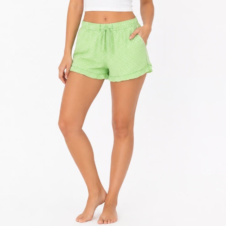 Old Navy Intimates Lime Green Polka Dot Pajama Shorts Medium Drawstring Ruffle