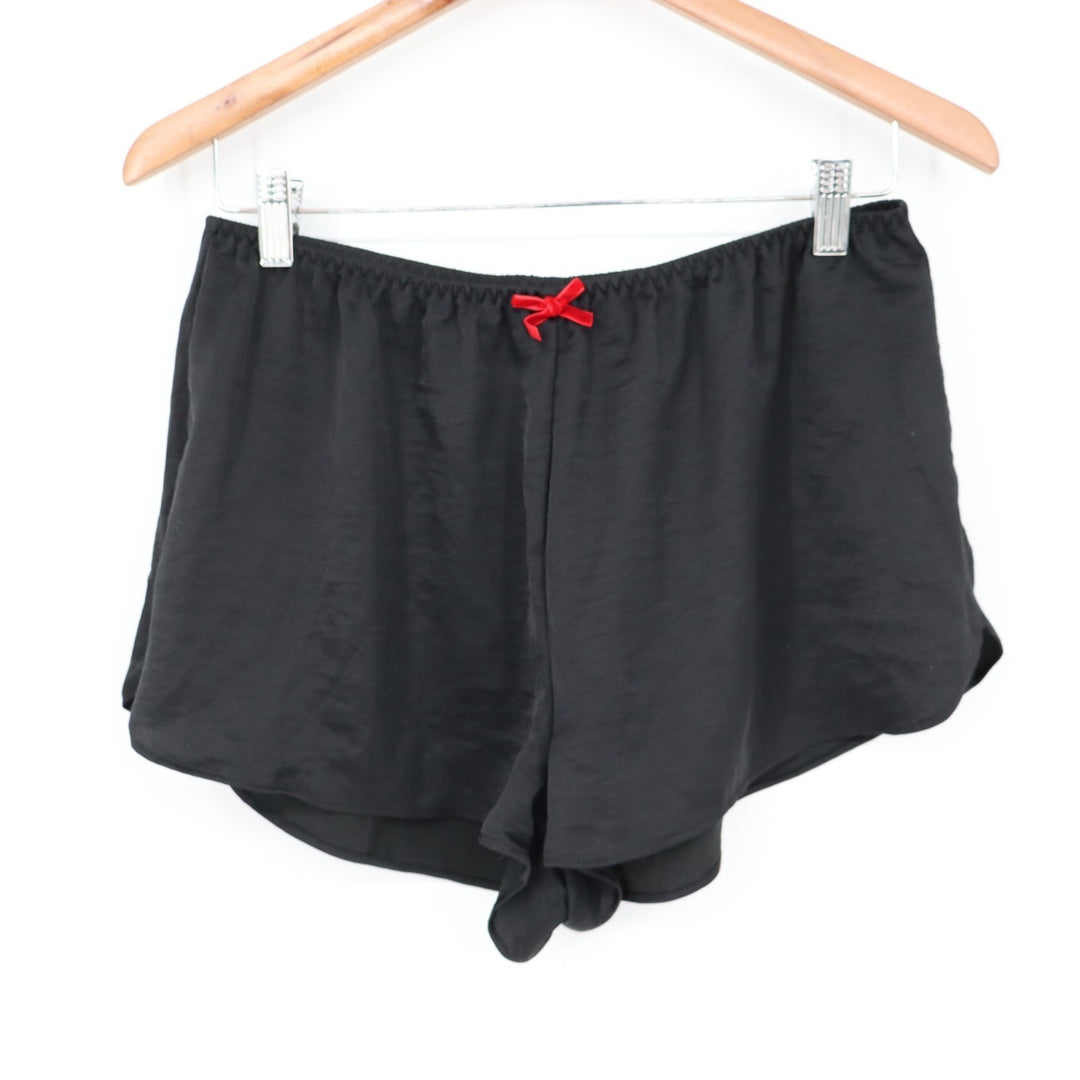 Lounge Shorts Womens Medium Black Red Bow High Rise Elastic Waist Sleepwear