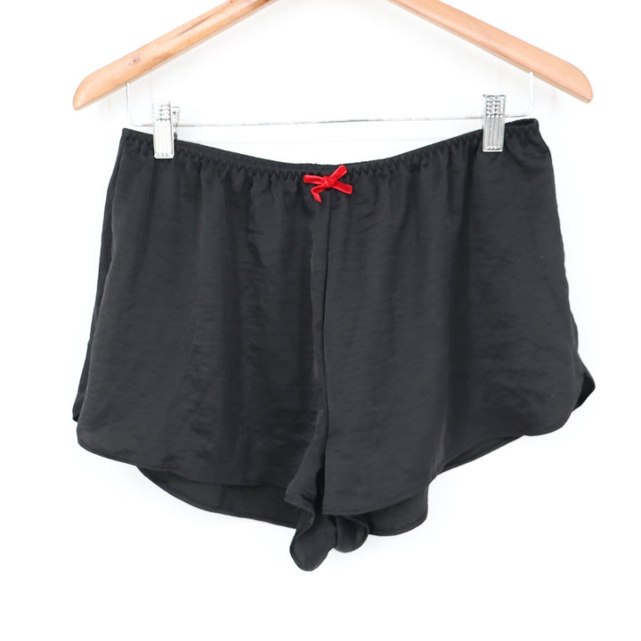 Lounge Shorts Womens Medium Black Red Bow High Rise Elastic Waist Sleepwear