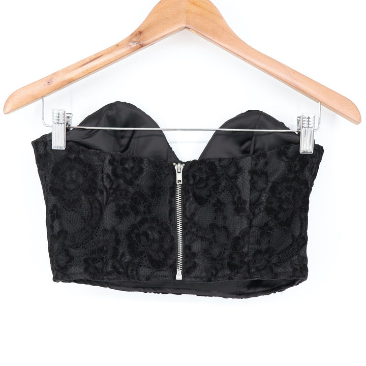 Naked Wardrobe Black Floral Lace Corset Crop Top Sweetheart M