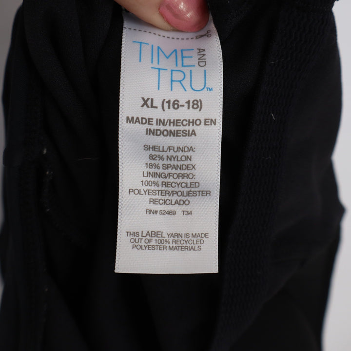 Time and Tru One Piece Womens XL Black Ruffle Trim V-Neck Swimsuit Excellent