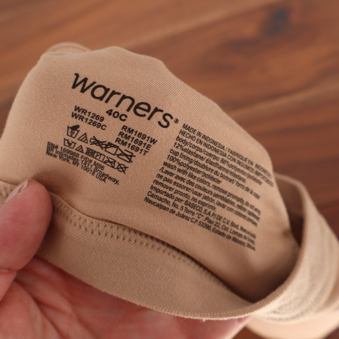 Warners Cloud 9 Super Soft Wireless Lightly Lined Bra Womens 40C Nude Stretch