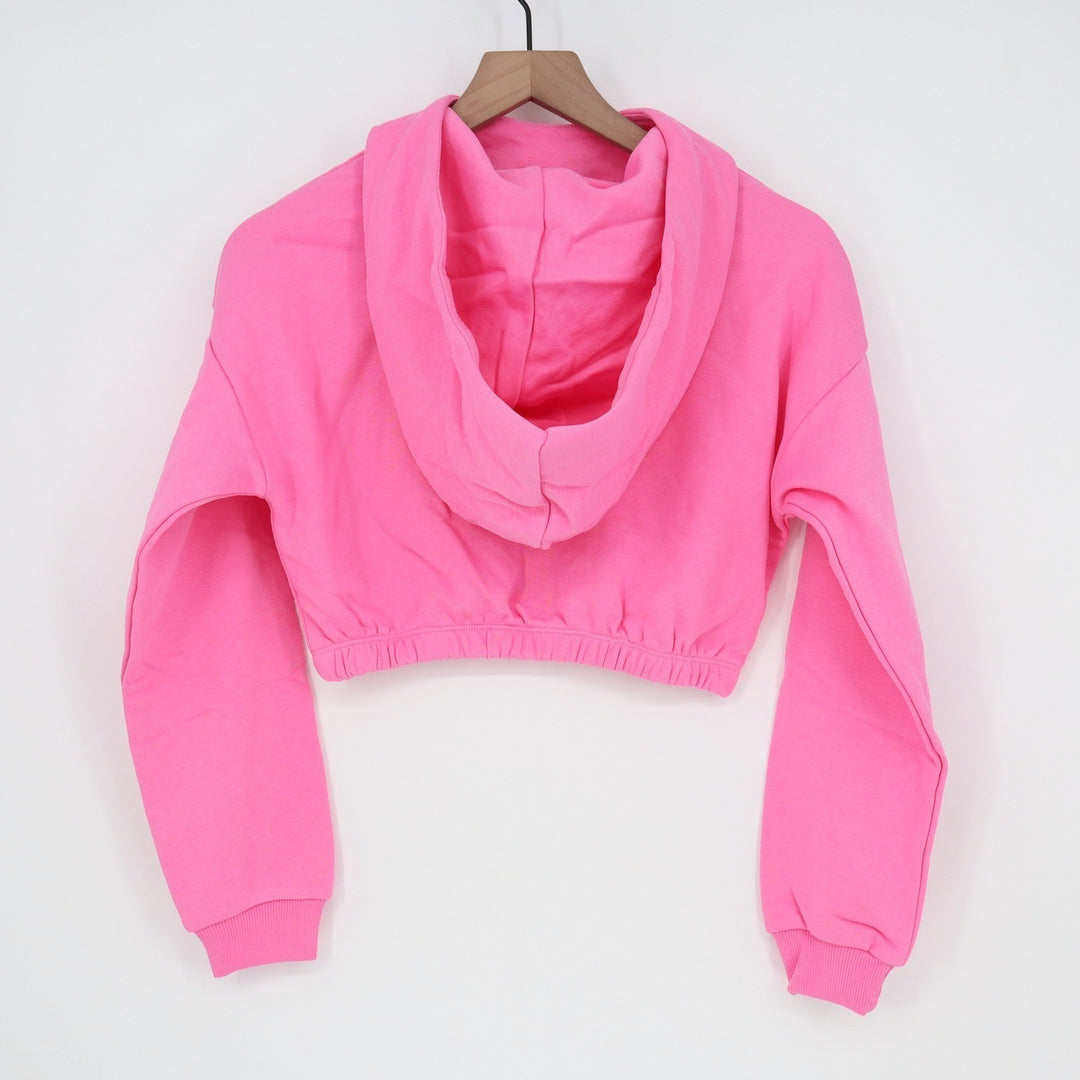 Naked Wardrobe Womens XS Neon Pink Cropped Hoodie Sweatshirt
