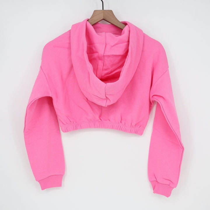 Naked Wardrobe Womens XS Neon Pink Cropped Hoodie Sweatshirt