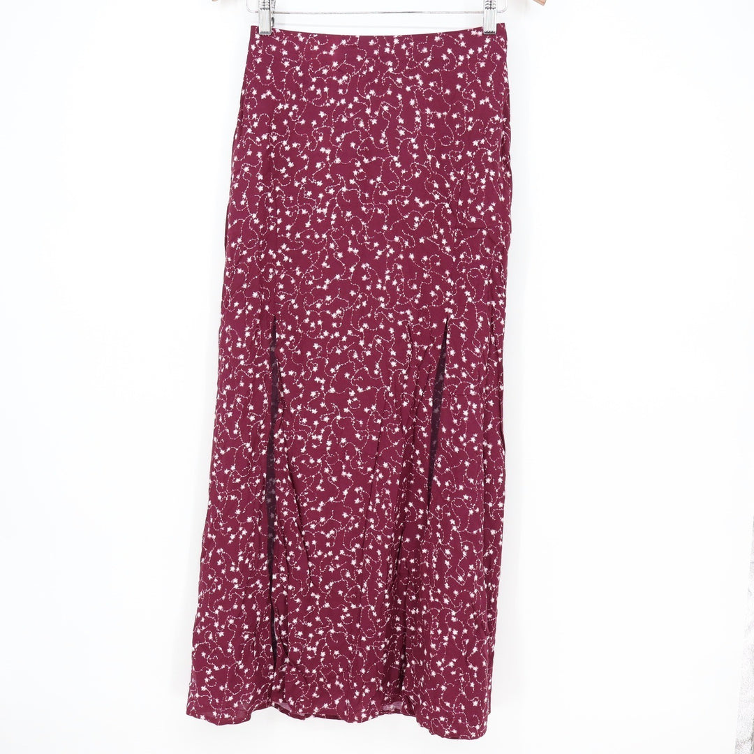 The Fifth Label Burgundy Floral Slit Maxi Skirt Size S High Waist Viscose