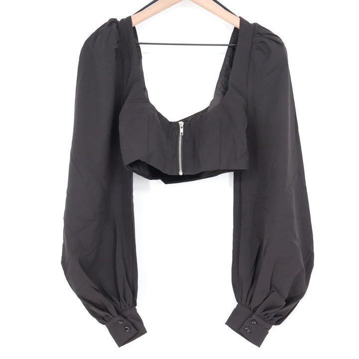 Naked Wardrobe The Statement Black Puff Sleeve Crop Top M