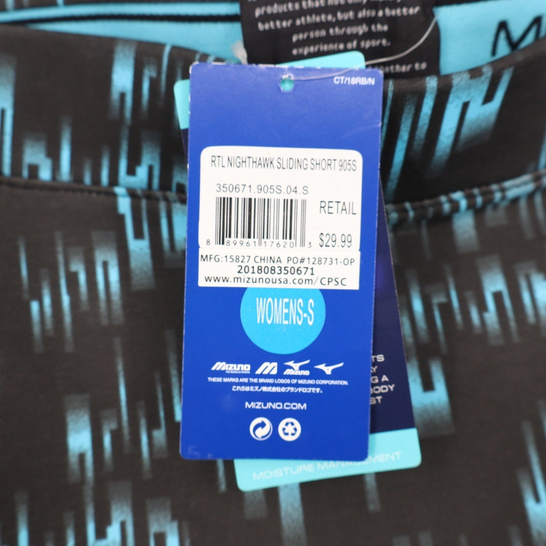 Mizuno Nighthawk Sliding Shorts Womens Small Black Teal Digital Print