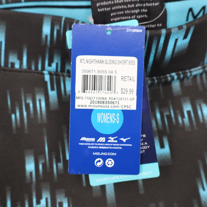 Mizuno Nighthawk Sliding Shorts Womens Small Black Teal Digital Print