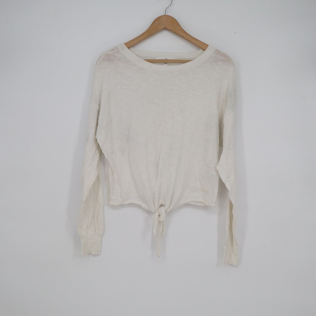 Love Tree Womens White Front Tie Long Sleeve Knit Sweater Size M