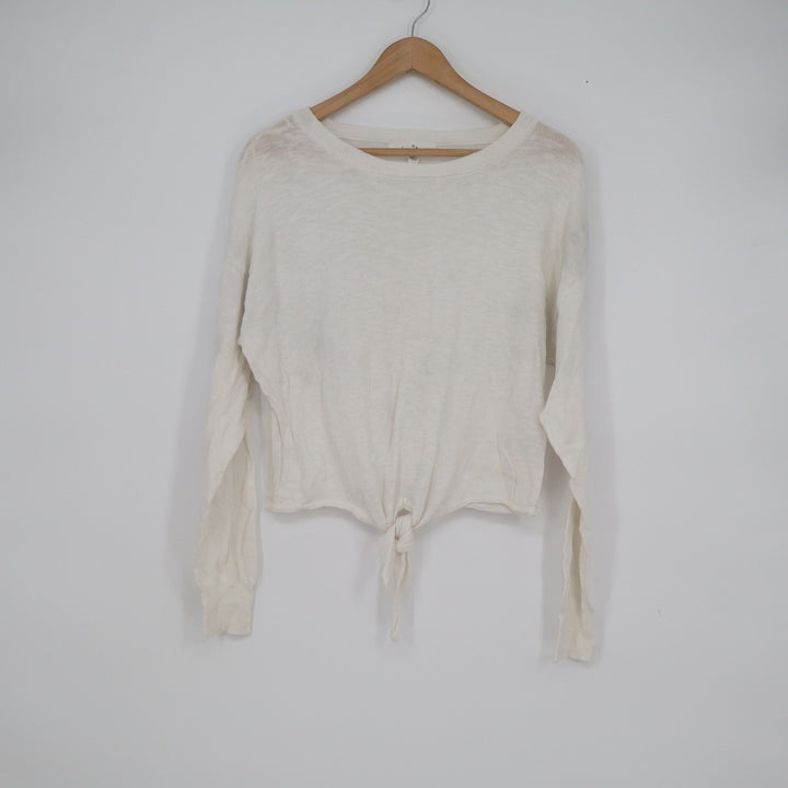Love Tree Womens White Front Tie Long Sleeve Knit Sweater Size M