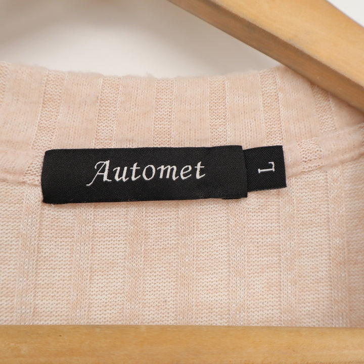 Automet Sweater Womens Large Blush Stretch Knit Rib Long Sleeve V-Neck Pullover