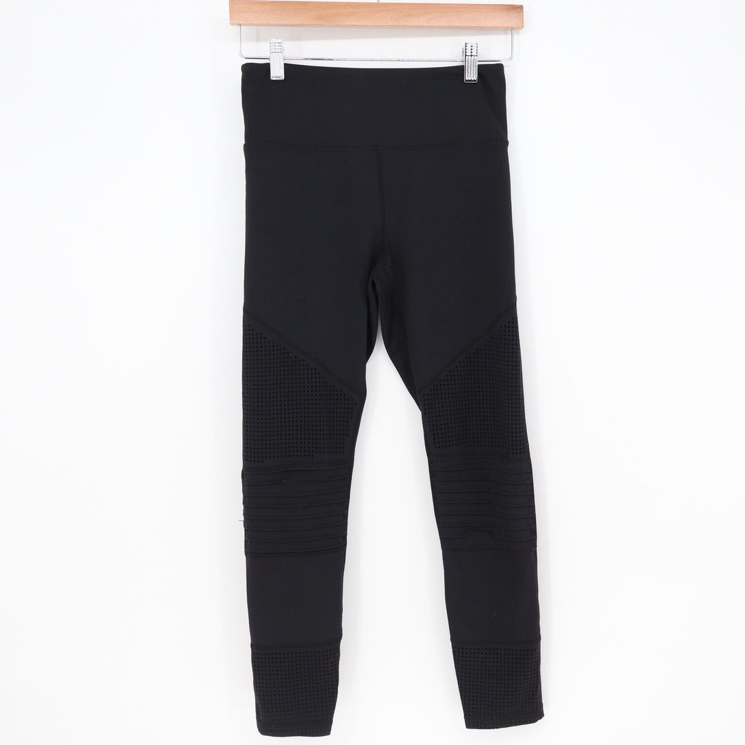 ZYIA Active Leggings Womens 6-8 Moto Ribbed Laser Cut Black Athleisure Good