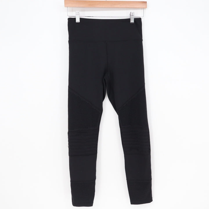 ZYIA Active Leggings Womens 6-8 Moto Ribbed Laser Cut Black Athleisure Good