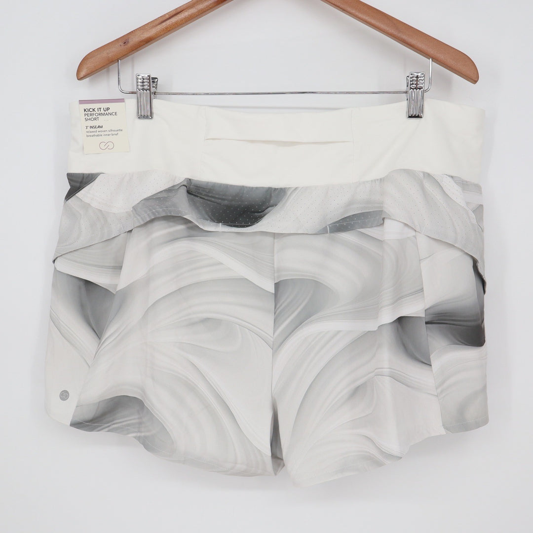 CALIA Kick It Up Mid Rise Performance Shorts XXL Dune Grey Marble 3" Inseam