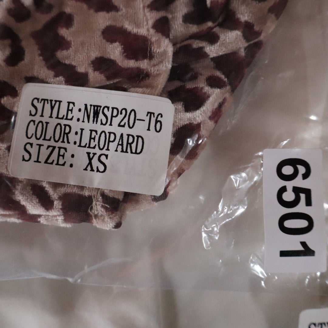 Naked Wardrobe Leopard Print Velvet Crop Top Long Sleeve Sweetheart XS