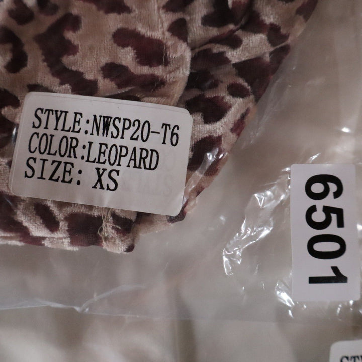 Naked Wardrobe Leopard Print Velvet Crop Top Long Sleeve Sweetheart XS