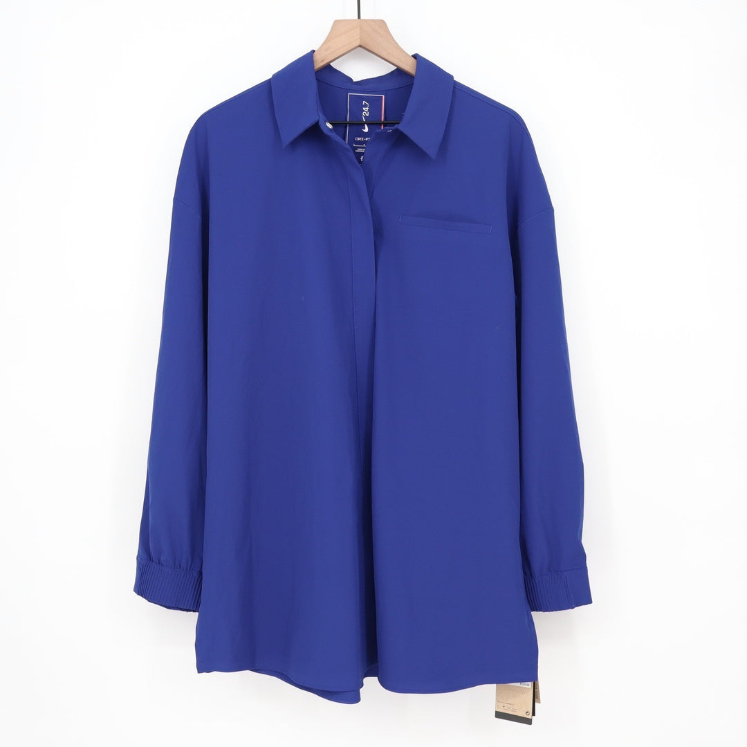 Nike 24.7 Dri-FIT Womens Royal Blue Snap Button Down Shirt Large NEW