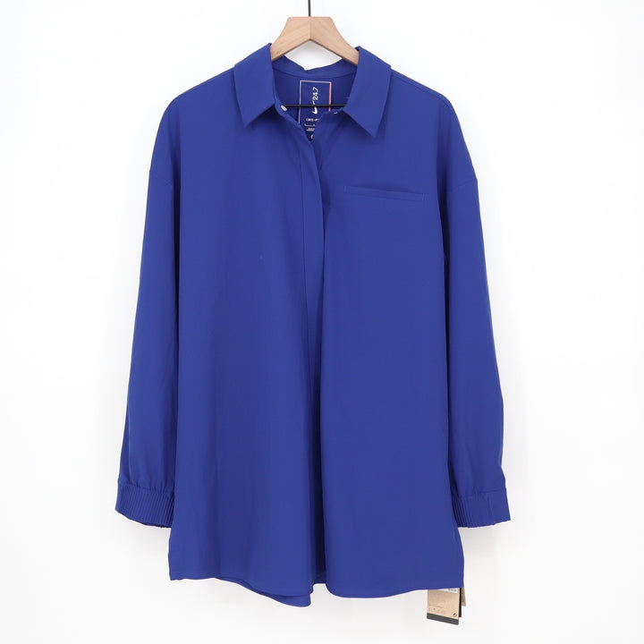 Nike 24.7 Dri-FIT Womens Royal Blue Snap Button Down Shirt Large NEW