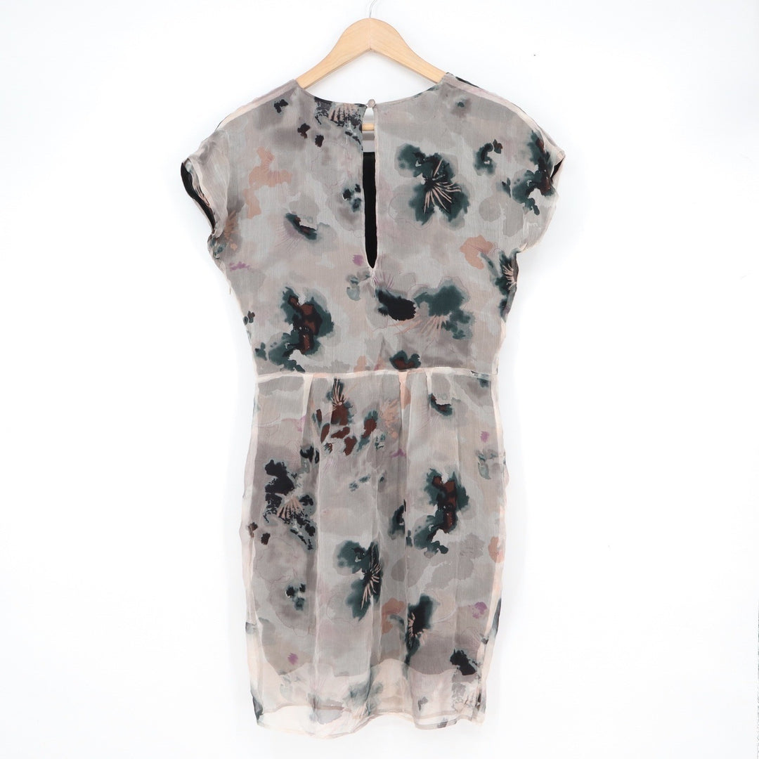 Pop CPH Silk Watercolor Floral Cap Sleeve Mini Dress Grey Small