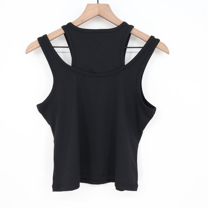 Layered Tank Top Womens Black Round Neck Wide Strap Activewear Yoga Running