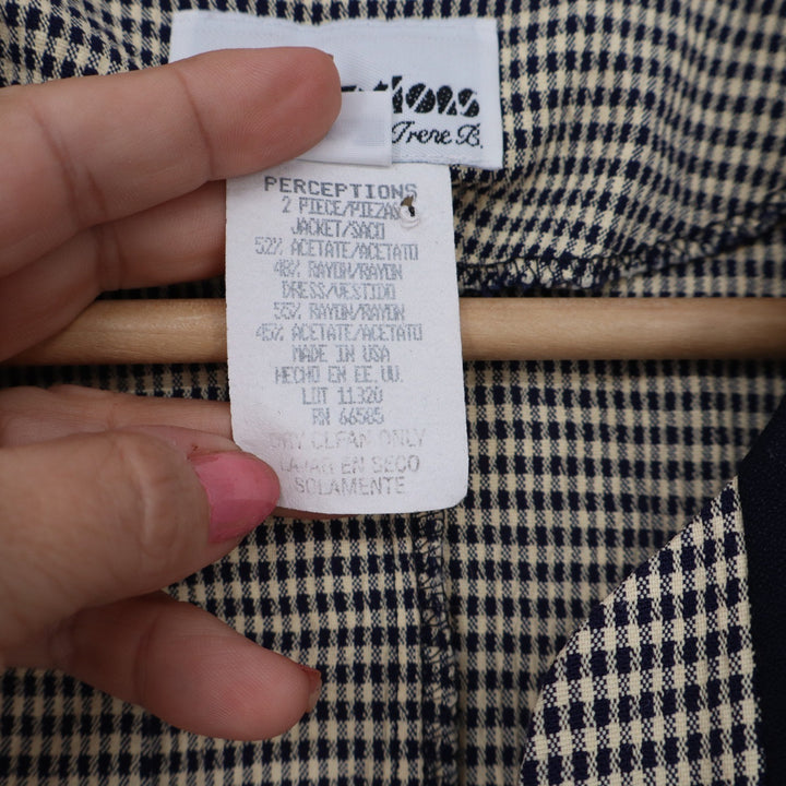 Perceptions Jacket Womens 12 Open Front Navy Blue Cream Micro Check Excellent