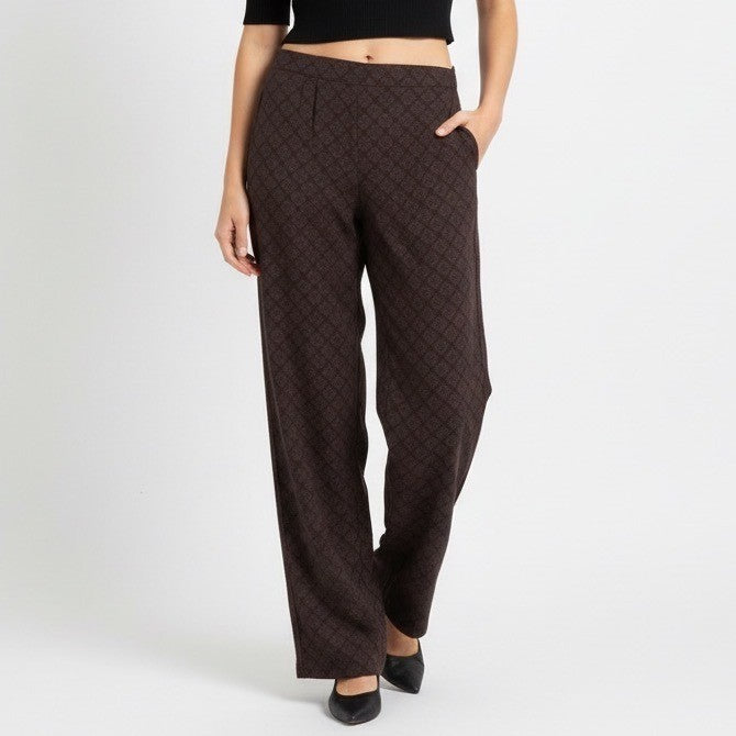 Vince Silk Jacquard Wide Leg Pants Size Medium Brown Geometric Pattern