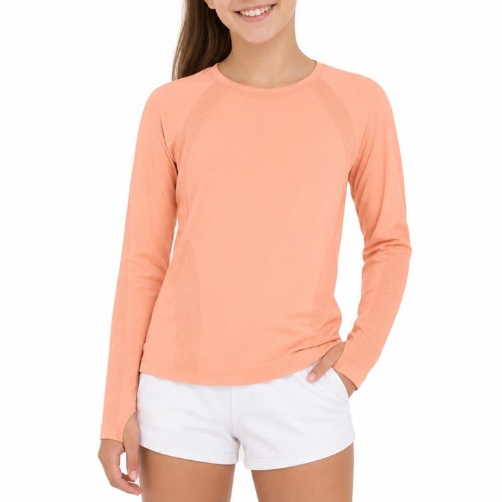 DSG Girls Seamless Long Sleeve Training Top Peach Coral Thumbholes Size M 10-12