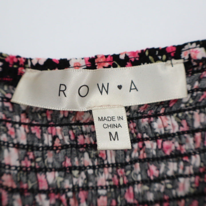 ROW A Floral Print Smocked Bodice Mini Dress Women's Size M Pink Black