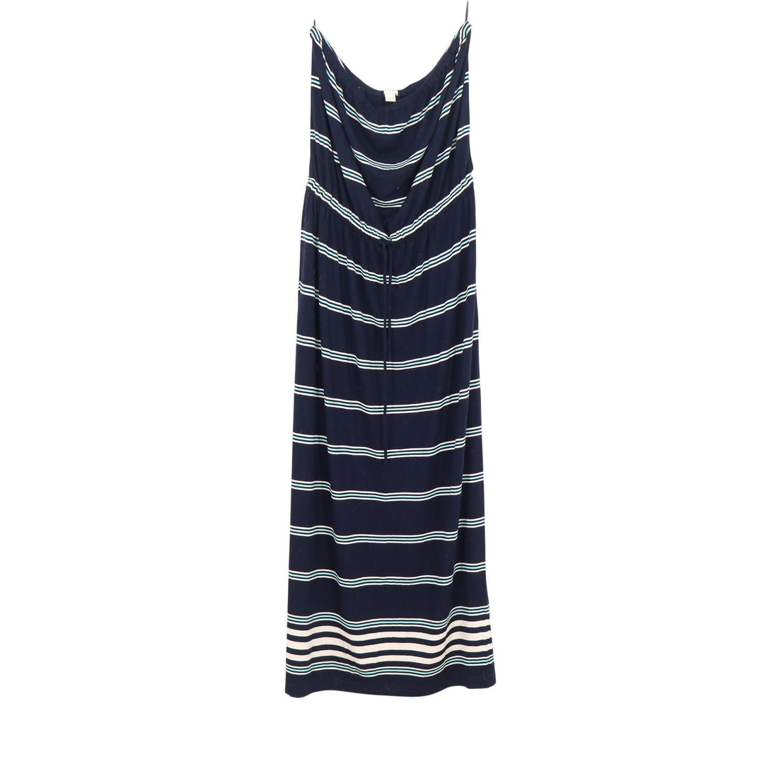 J.Crew Navy Blue Striped Strapless Maxi Dress Large Nautical Beach Summer