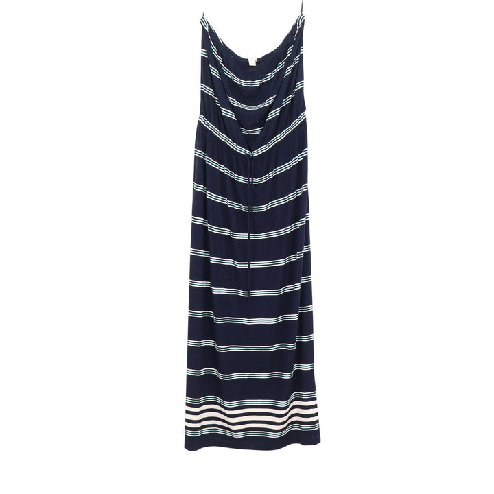 J.Crew Navy Blue Striped Strapless Maxi Dress Large Nautical Beach Summer