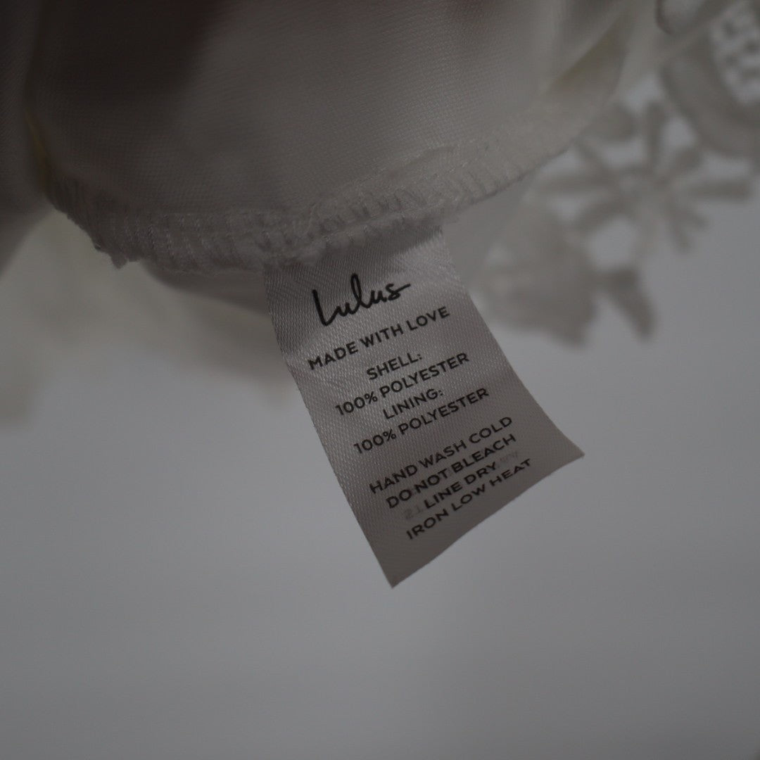 Lulus Love Poem Lace Sheath Mini Dress Women XS Cream Floral Crochet Halter Neck