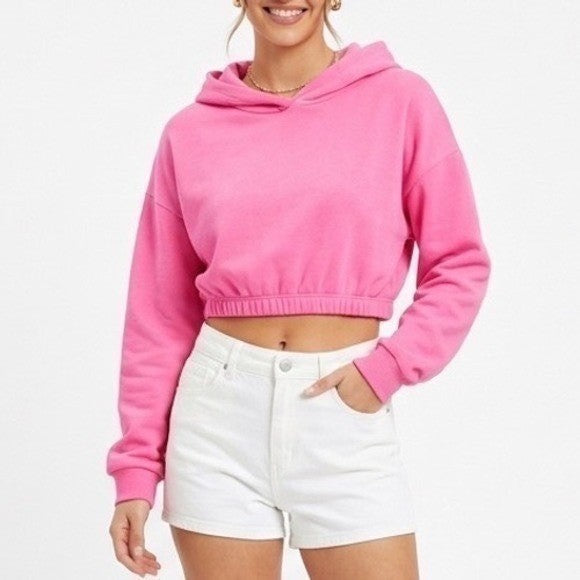 Naked Wardrobe Pink Cropped Hoodie Sweatshirt XS Bubblegum Cotton Blend