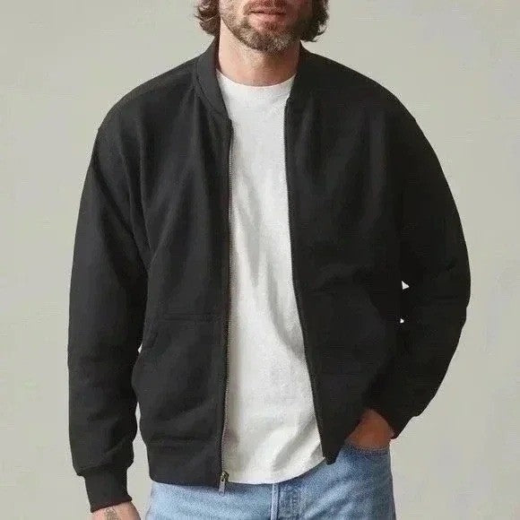 American Giant Fleece Bomber Jacket Mens Large Black Full Zip Cotton Relaxed Fit