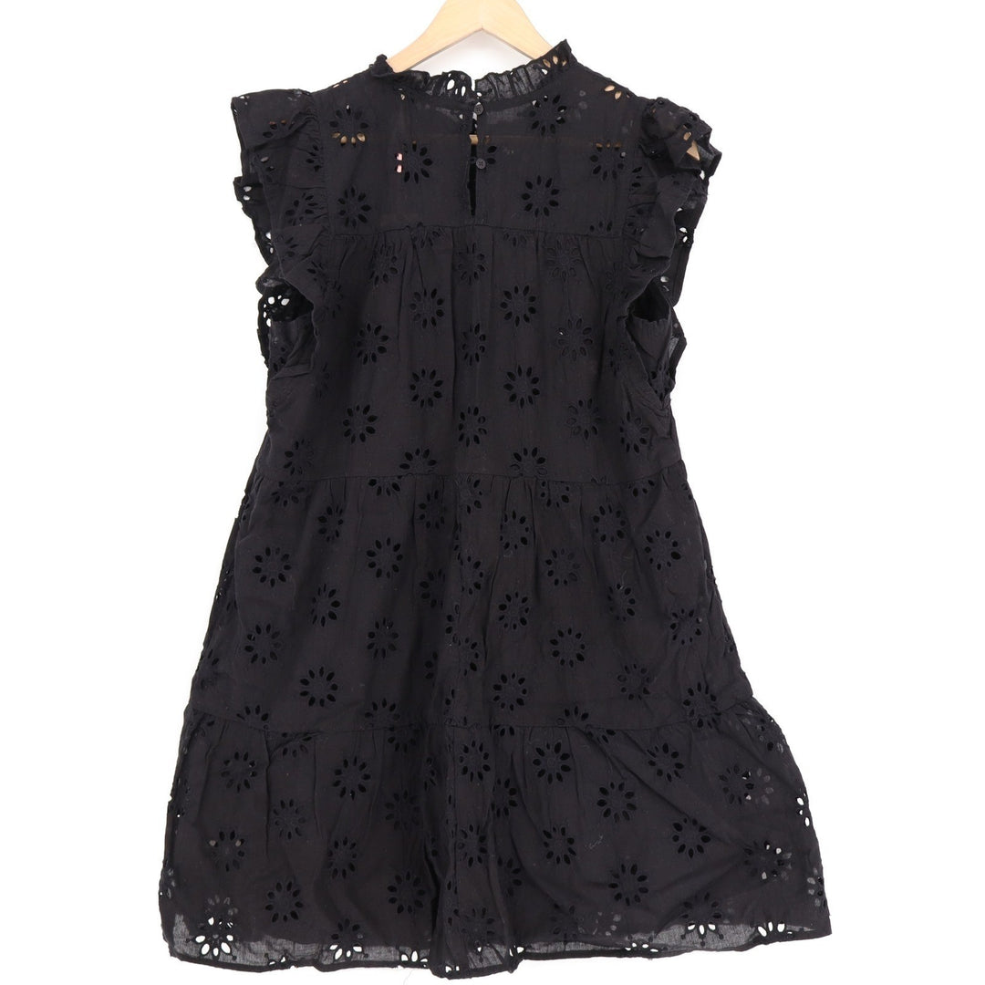 Entro Black Floral Eyelet Tiered Mini Dress Ruffle High Neck L