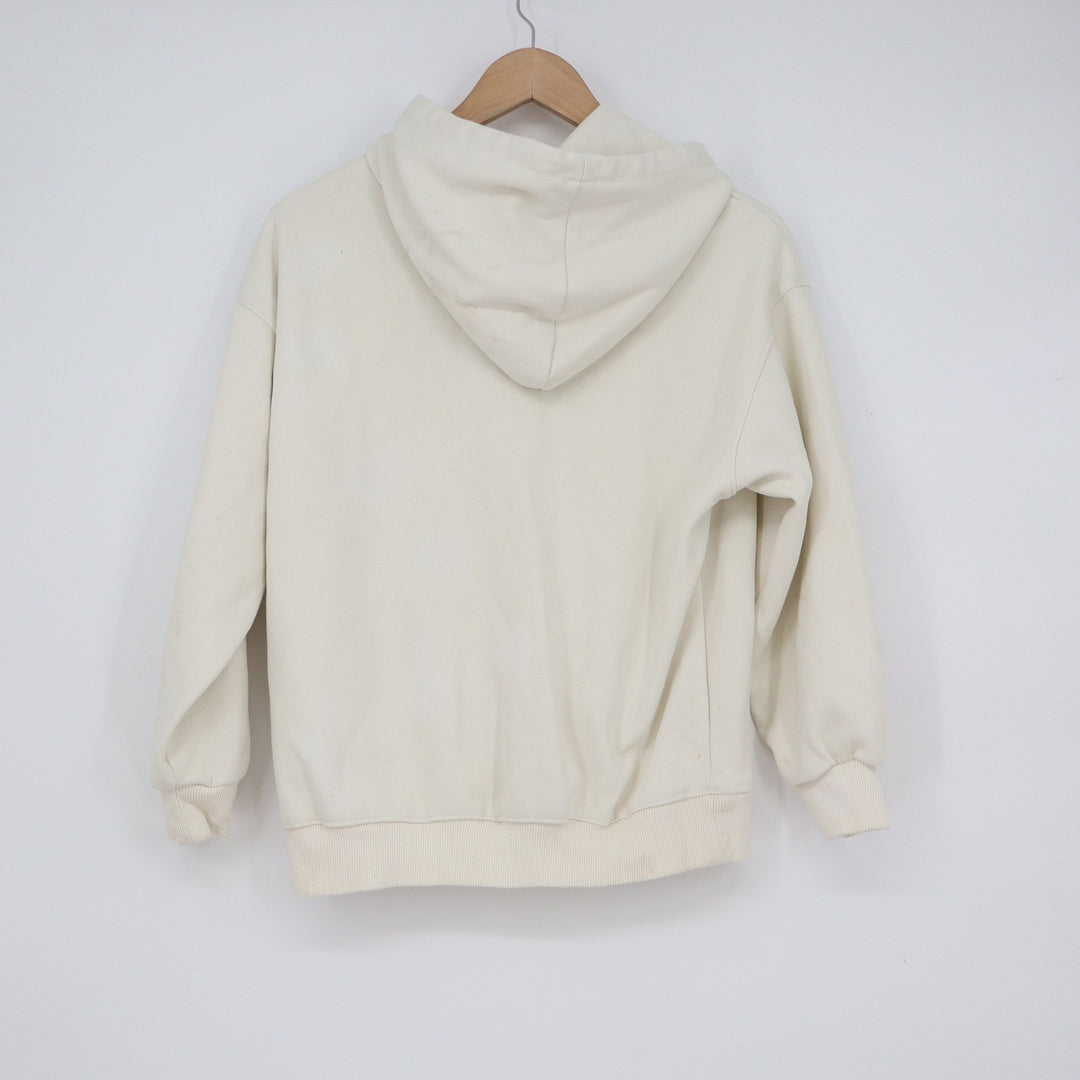 Cream Heart Graphic Pullover Hoodie Sweatshirt Pink Hearts Size M