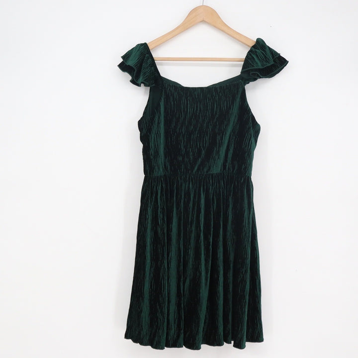 Lilt Girls Hunter Green Crushed Velvet Ruffle Sleeve Party Dress XL 16