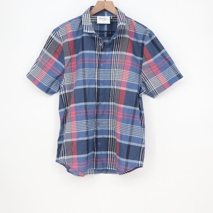 Walter Hagen Clubhouse Mens Small Blue Red Plaid Short Sleeve Button Down Shirt