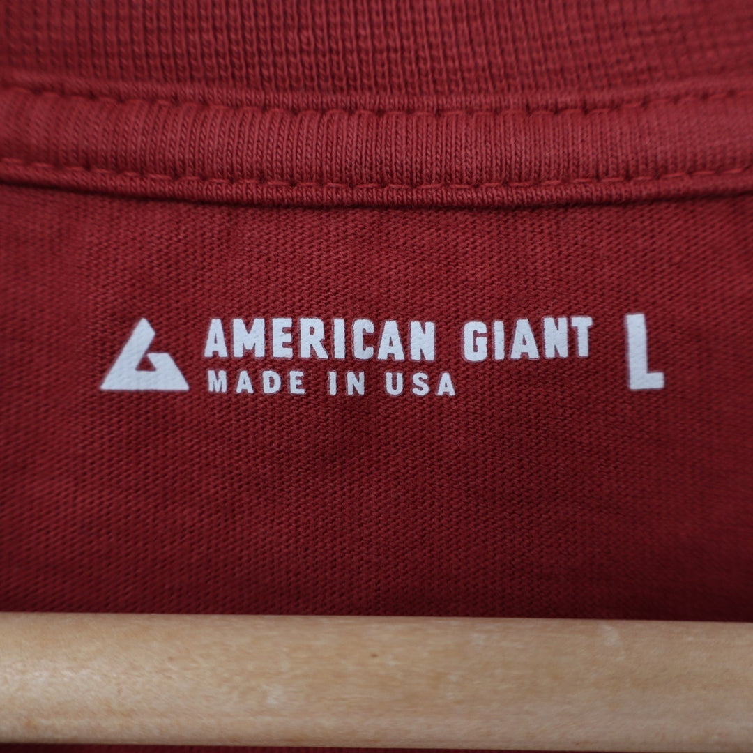 American Giant T-Shirt Mens Large Red Cotton Crew Neck Front Pocket Pullover