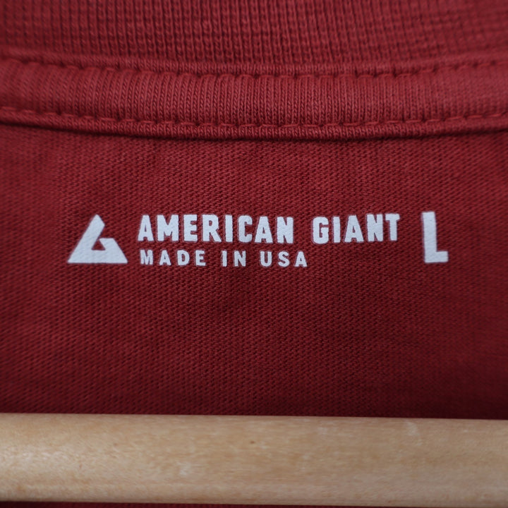 American Giant T-Shirt Mens Large Red Cotton Crew Neck Front Pocket Pullover