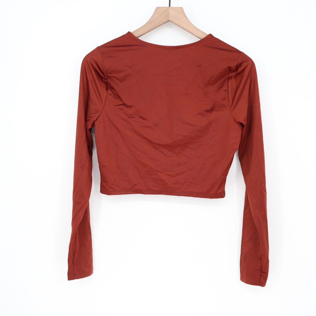 CALIA Womens LS Ruched Rashguard Red Brown Shine UPF 50+ Swim Top M