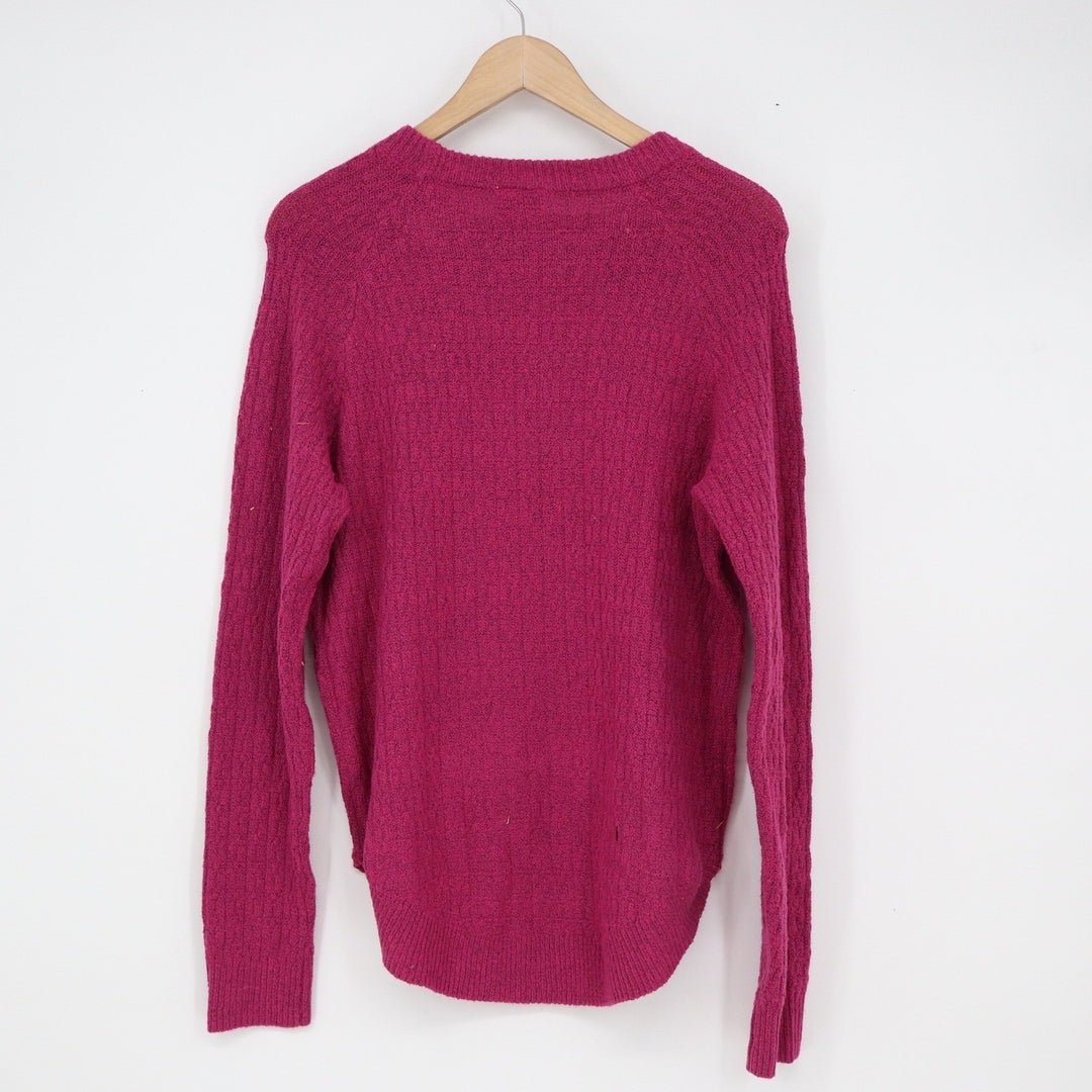 St Johns Bay Magenta Pink Ribbed Crewneck Sweater Curved Hem Womens Small