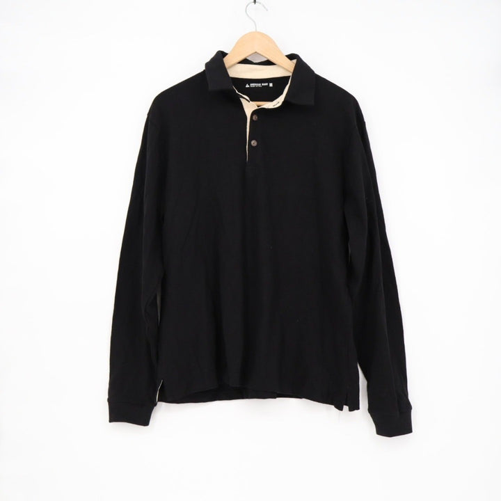 American Giant Mens Black Long Sleeve Polo Shirt Made in USA Size M