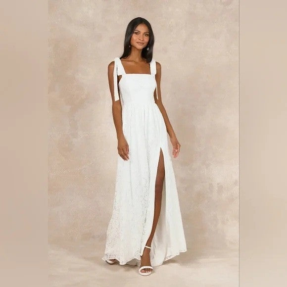 Lulus Radiant Romance White Lace Tie-Strap Maxi Dress Size XS