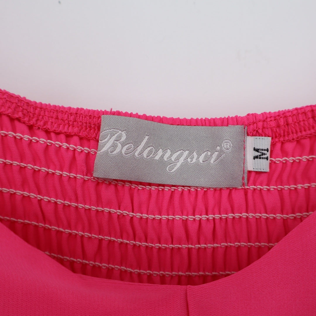 Belongsci Hot Pink Puff Sleeve Mini Dress Sweetheart Smocked Back Size M KLI 461