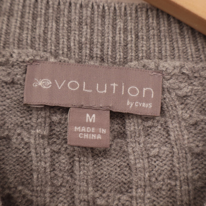 Evolution by Cyrus Aneesa Sweater Womens Medium Gray Cable Knit Asymmetric Hem