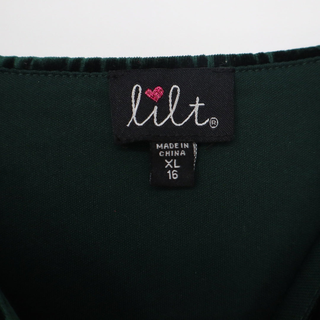 Lilt Girls Hunter Green Crushed Velvet Ruffle Sleeve Party Dress XL 16