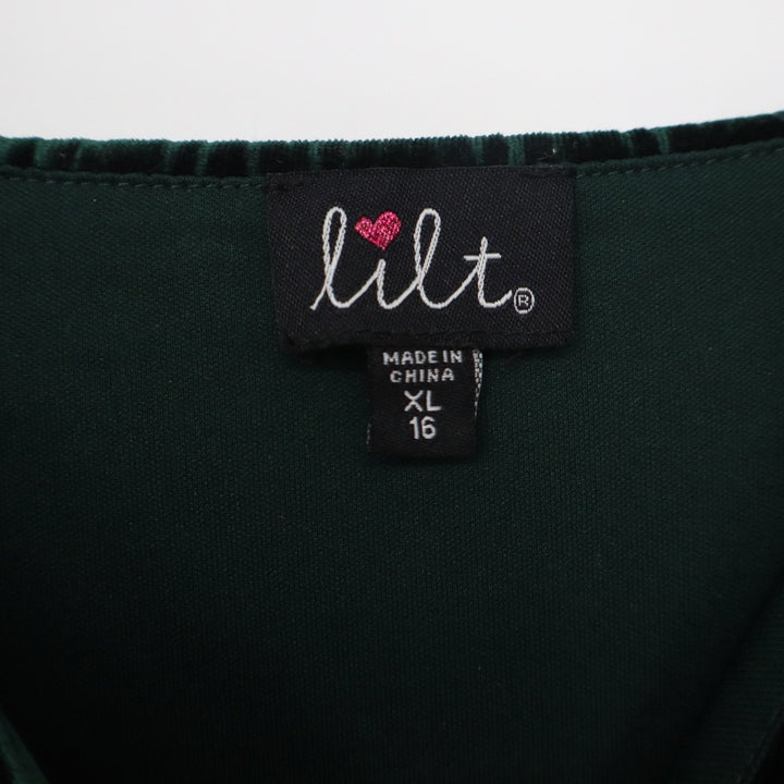 Lilt Girls Hunter Green Crushed Velvet Ruffle Sleeve Party Dress XL 16