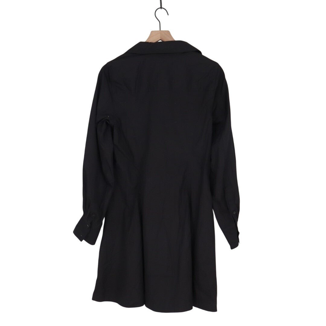 Madewell Seamed Mini Shirt Dress Womens 8 Black Cotton Long Sleeve Spread Collar