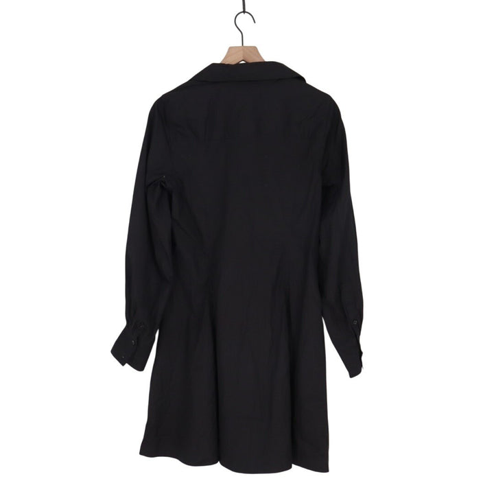 Madewell Seamed Mini Shirt Dress Womens 8 Black Cotton Long Sleeve Spread Collar