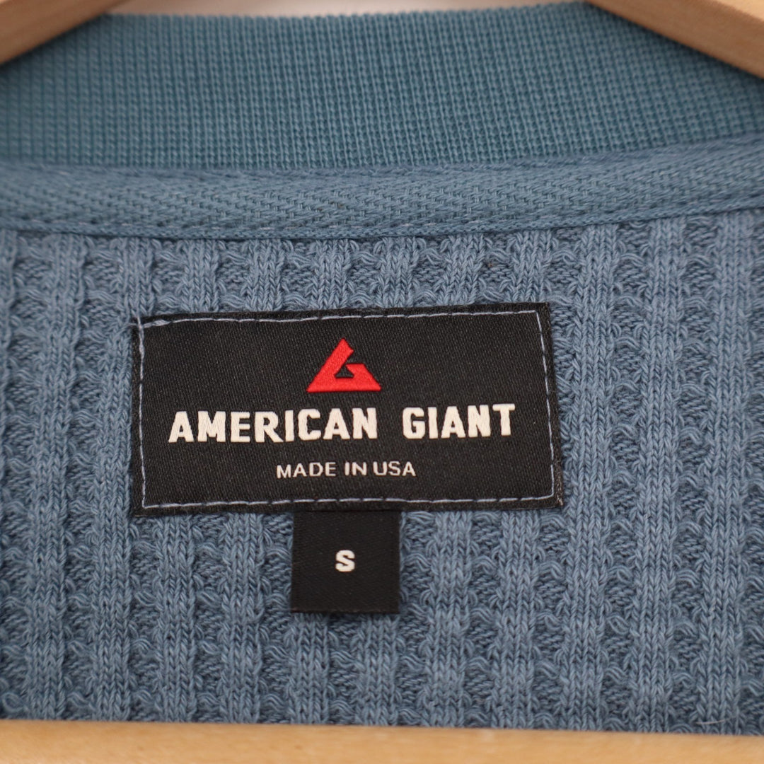 American Giant Crew T Shirt Mens Small Blue Waffle Knit Slim Fit Ribbed Collar